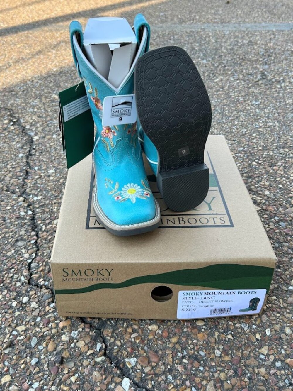 Smoky Mountain Kids' Turquoise Floral Cowboy Boots - Size 9